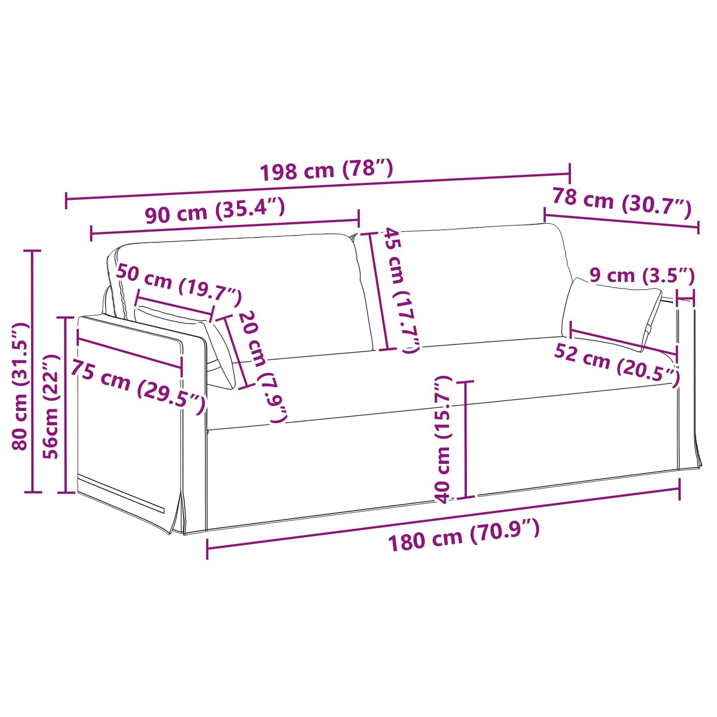 vidaXL Sofa 2 pcs Creme 198 x 78 x 80 cm Stoff