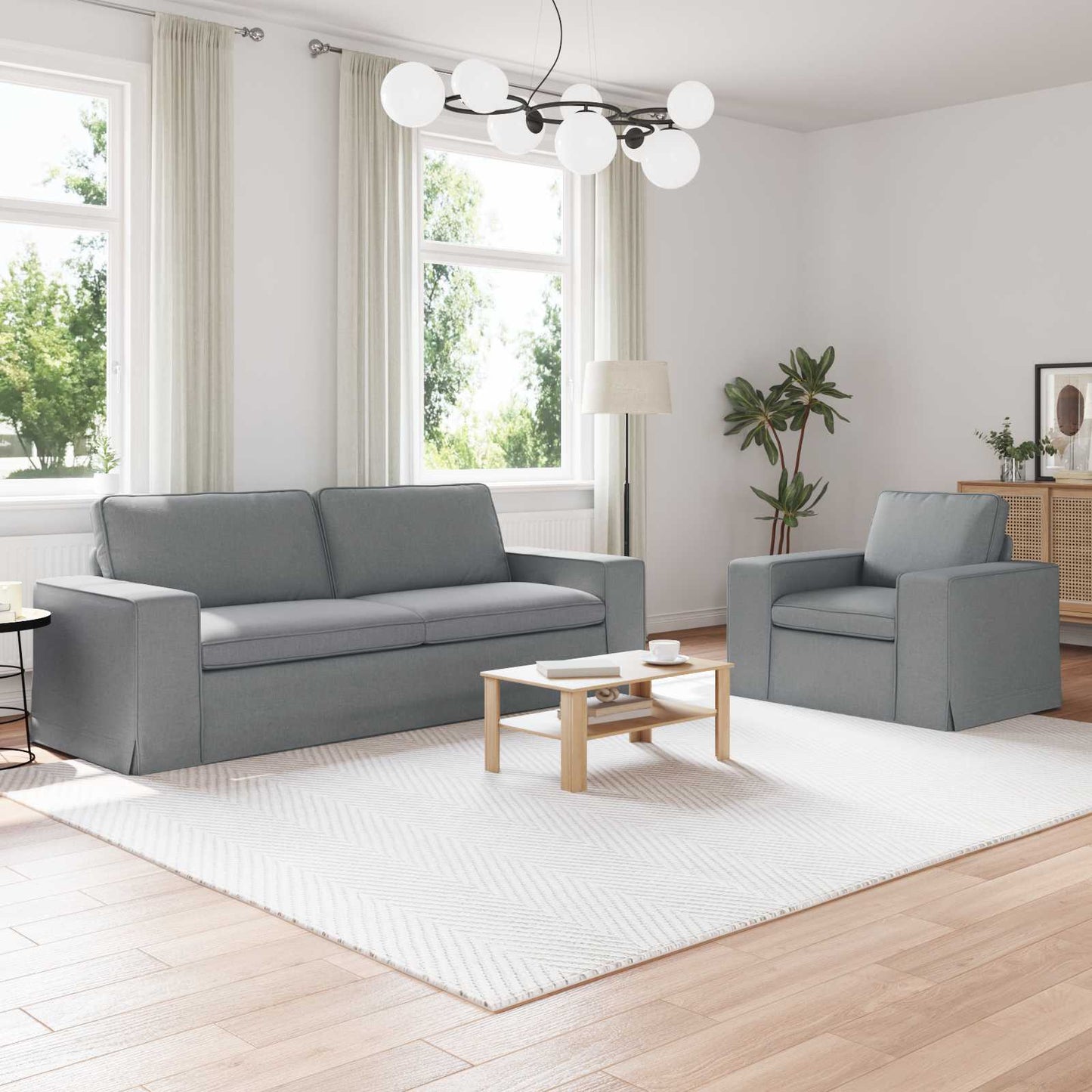 Sofa Set 2 pcs Hellgrau 182 x 80 x 82 cm Stoff