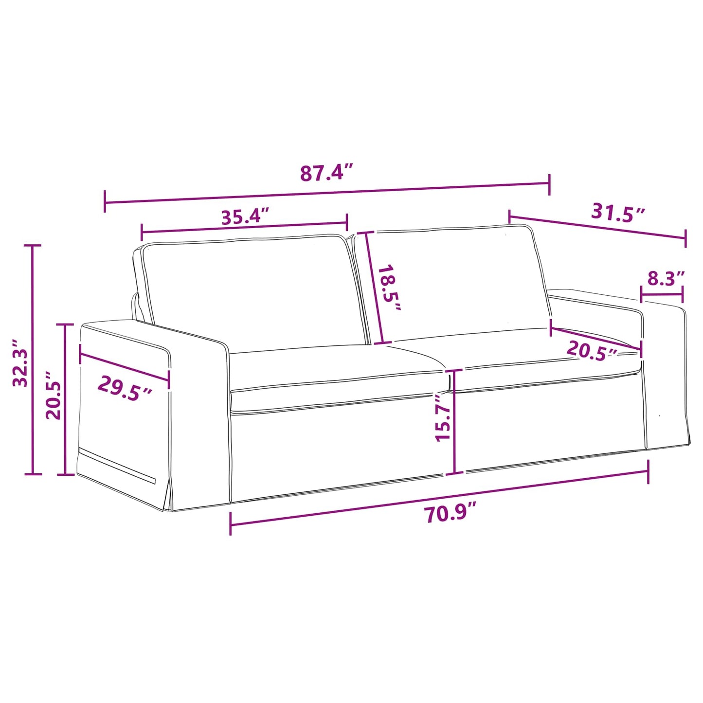 vidaXL Sofa 2 pcs Dunkelgrau 182 x 80 x 82 cm Stoff