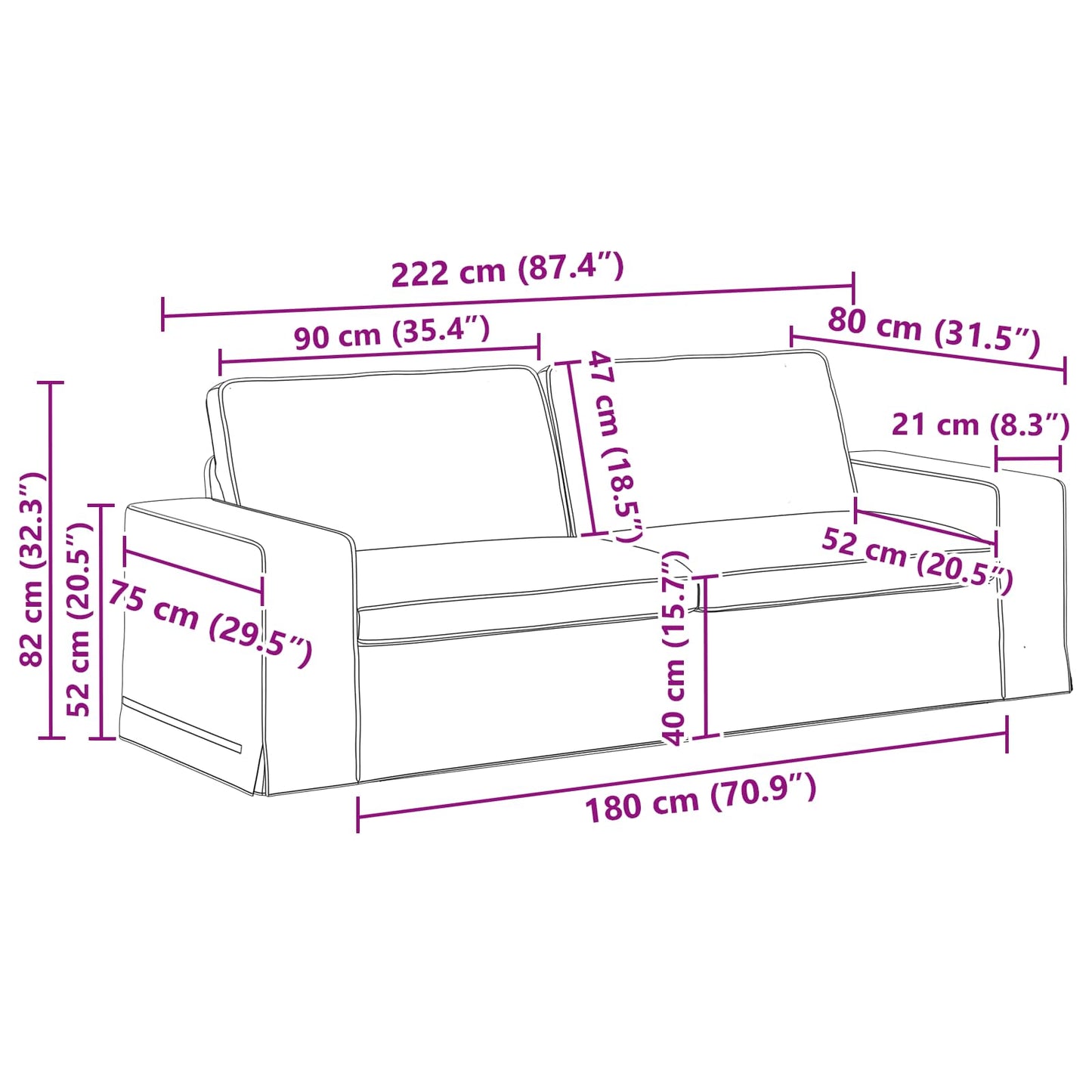 Sofa Set 2 pcs Schwarz 182 x 80 x 82 cm Stoff