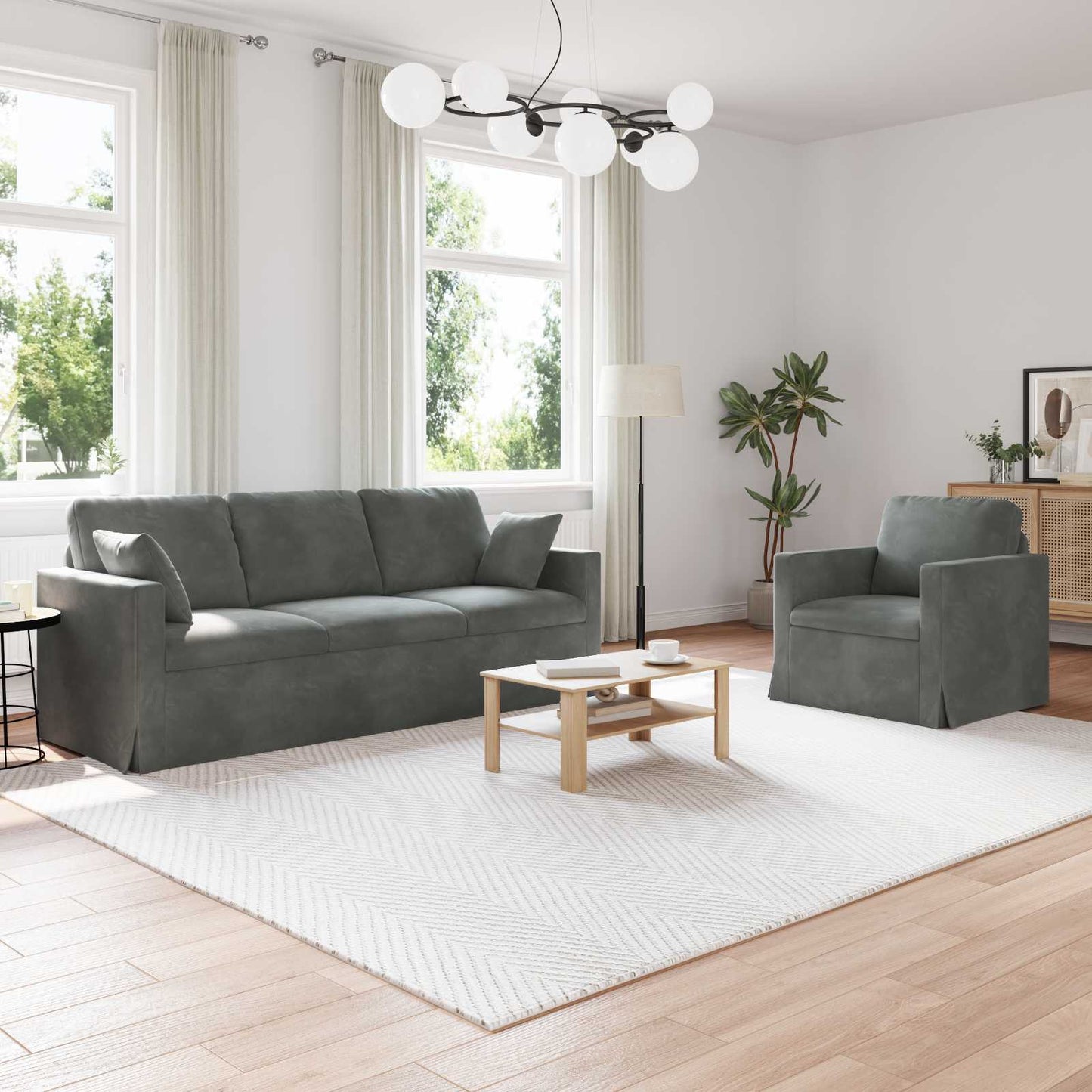 vidaXL Sofa 2 pcs Dunkelgrau 198 x 78 x 80 cm Samt