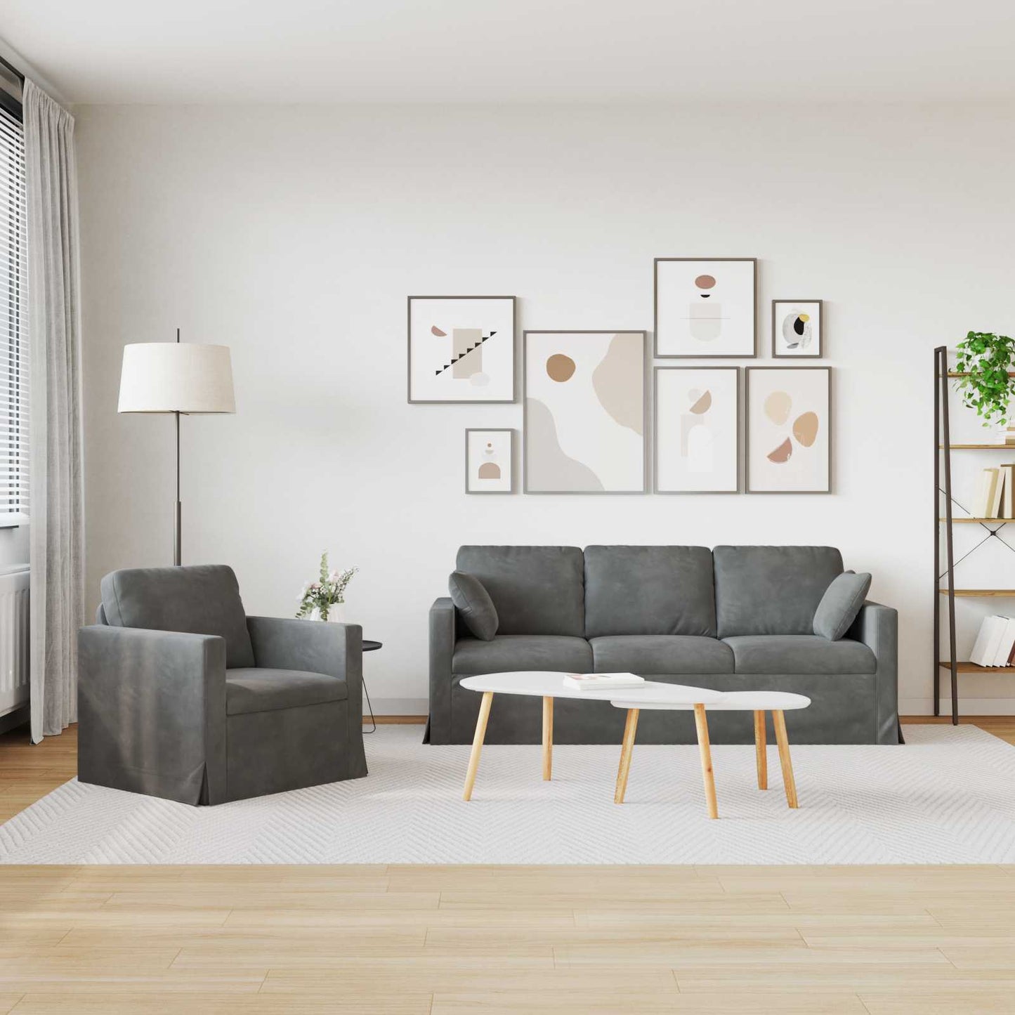 vidaXL Sofa 2 pcs Dunkelgrau 198 x 78 x 80 cm Samt