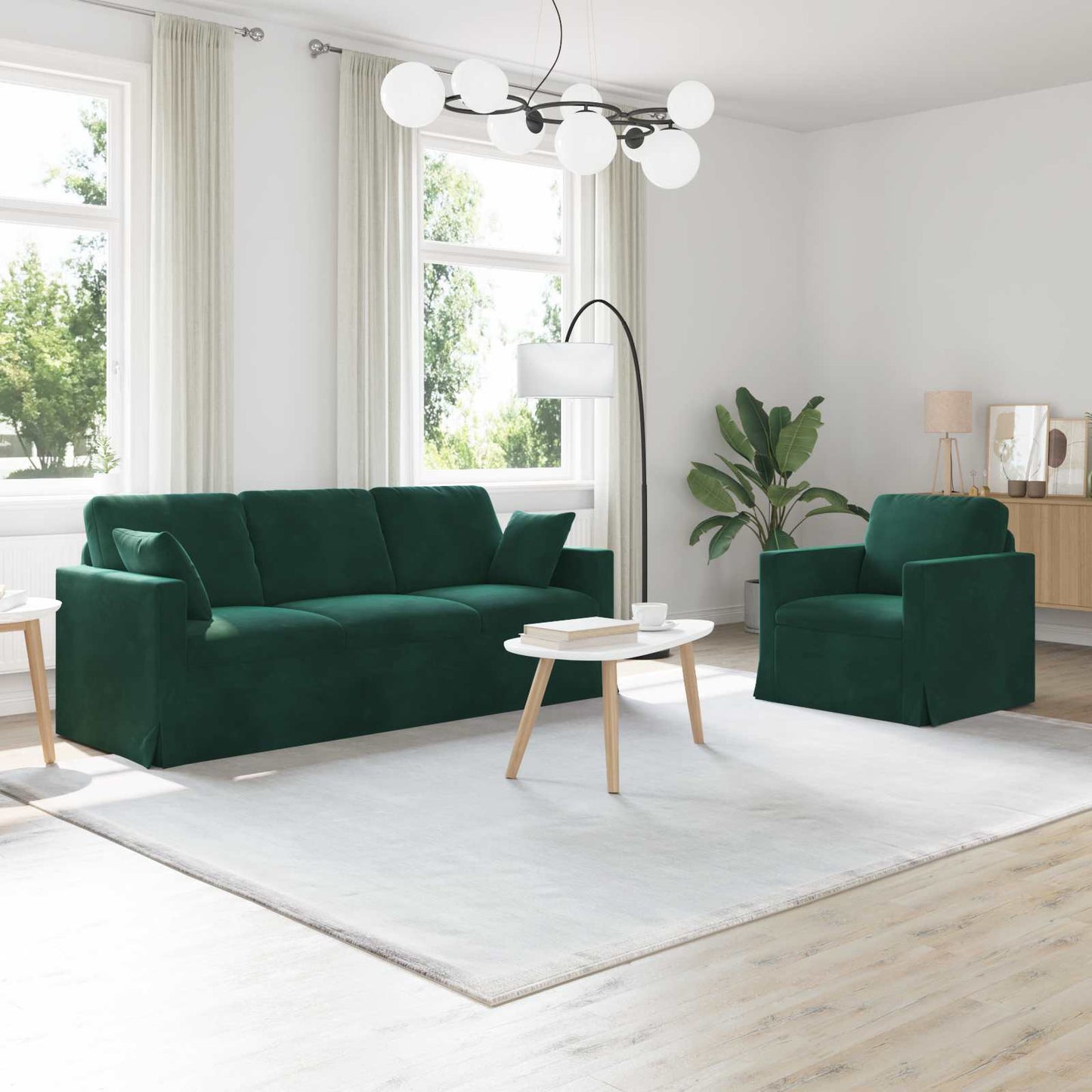 vidaXL Sofa 2 pcs Dunkelgrün 198 x 78 x 80 cm Samt