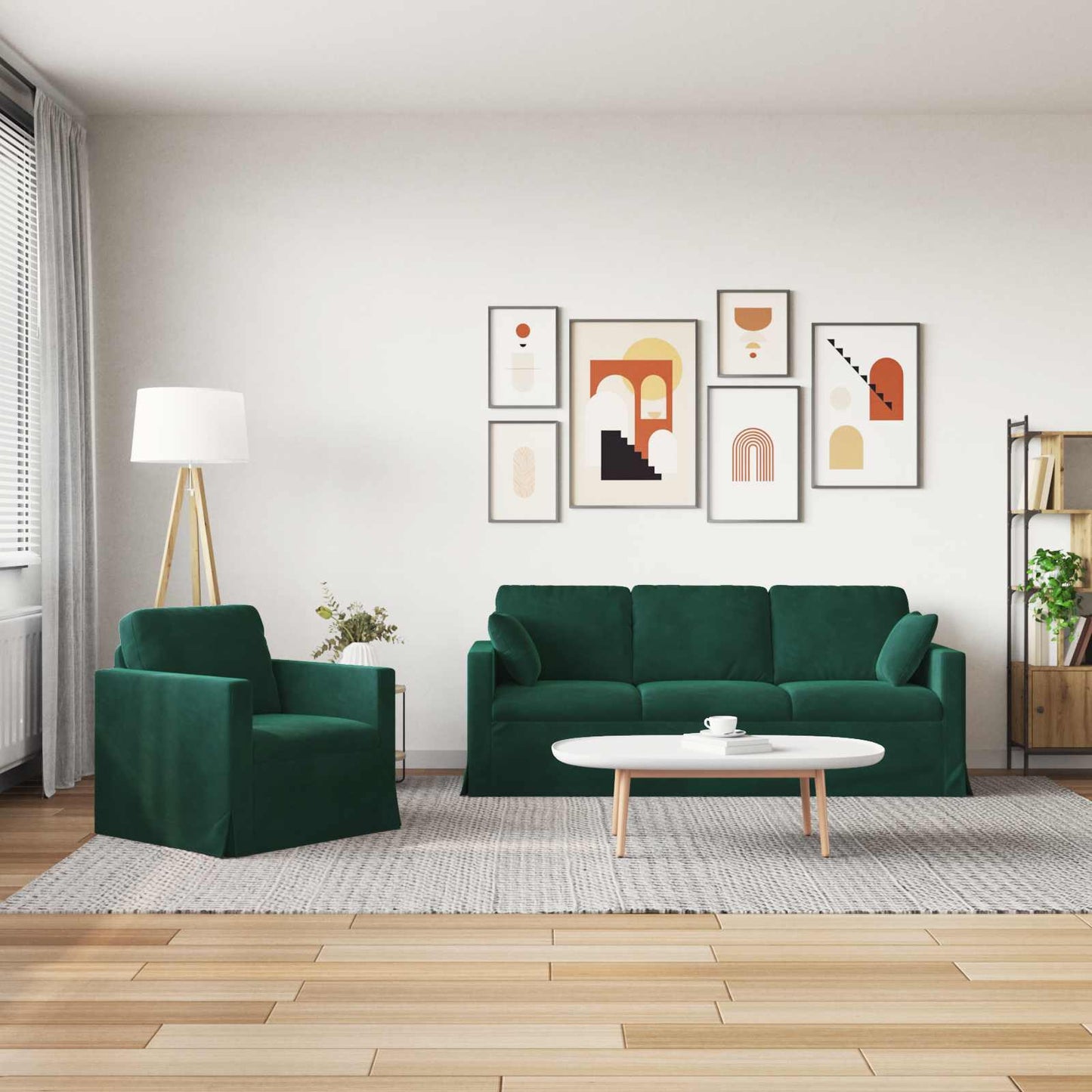 vidaXL Sofa 2 pcs Dunkelgrün 198 x 78 x 80 cm Samt