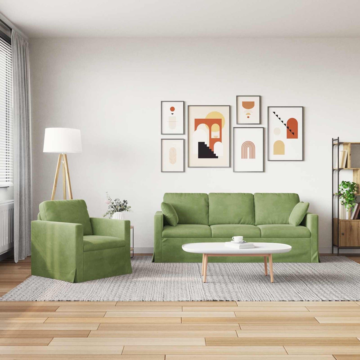 vidaXL Sofa 2 pcs Hellgrün 198 x 78 x 80 cm Samt