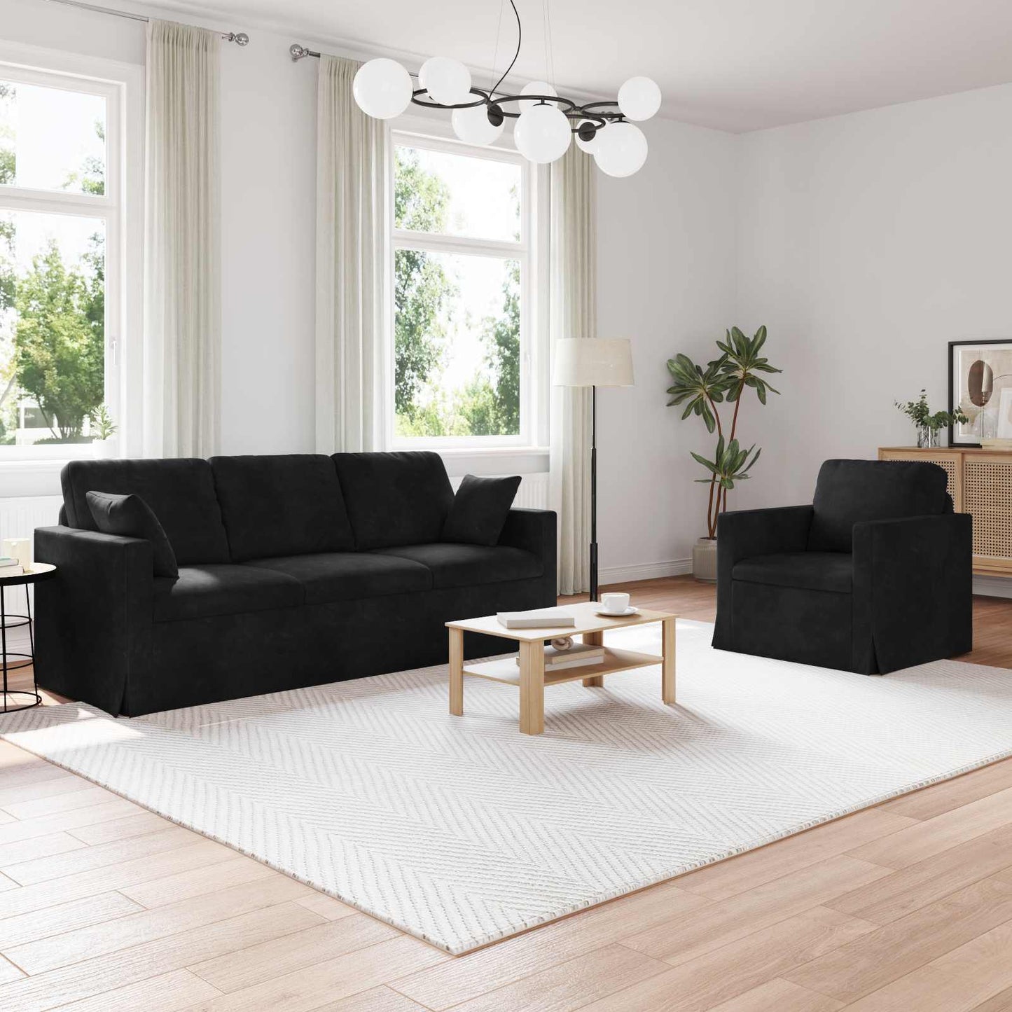 vidaXL Sofa 2 pcs Schwarz 198 x 78 x 80 cm Samt