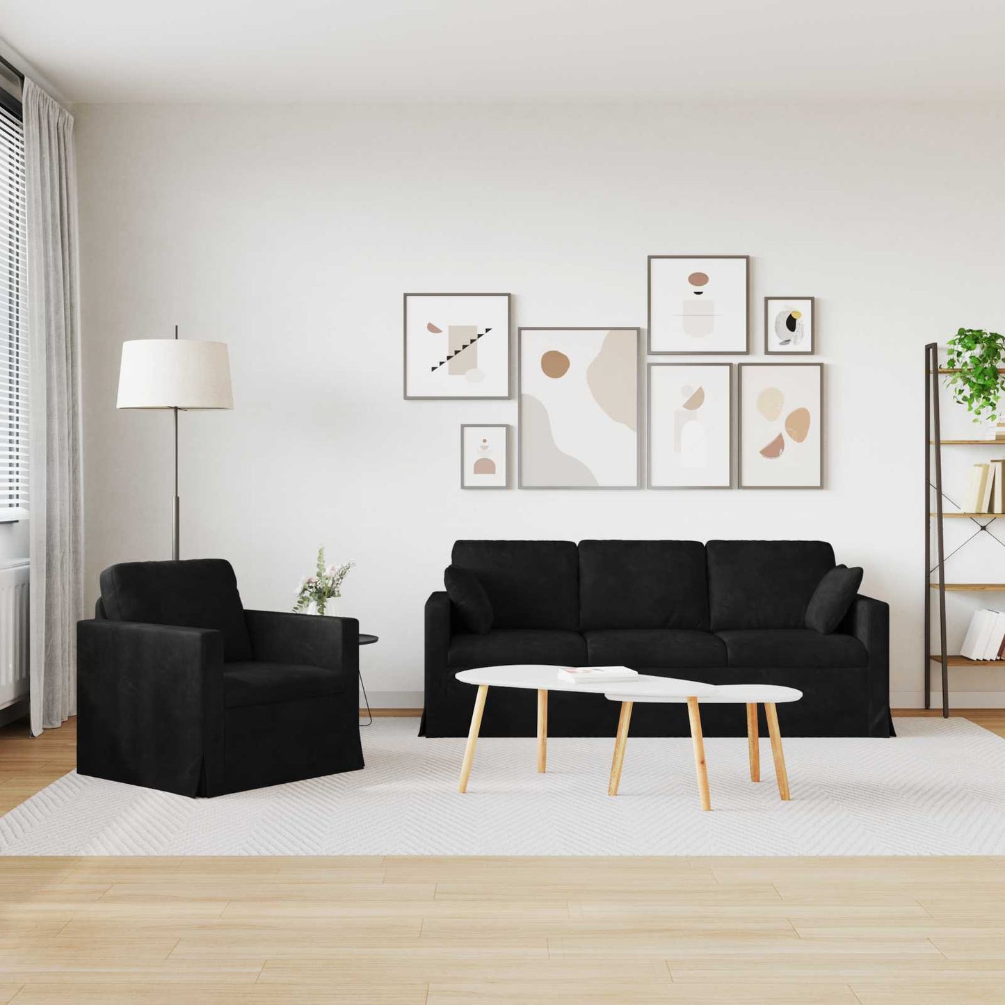 vidaXL Sofa 2 pcs Schwarz 198 x 78 x 80 cm Samt