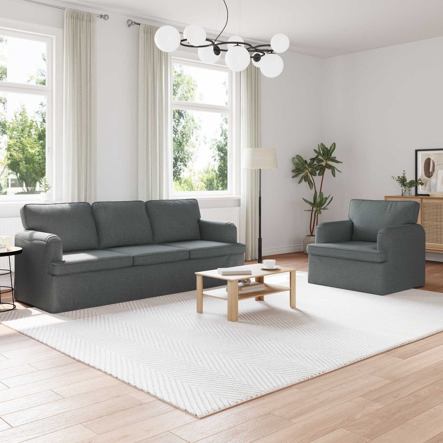 vidaXL Sofa 2 pcs Dunkelgrau 144 x 80 x 85 cm Stoff
