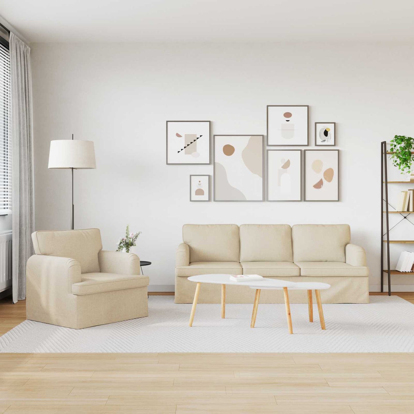 vidaXL Sofa 2 pcs Creme 144 x 80 x 85 cm Stoff