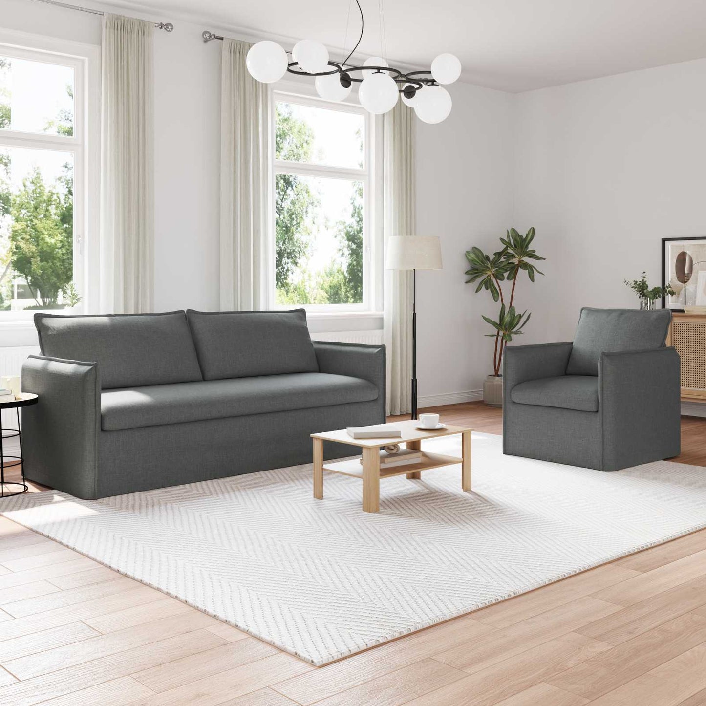 vidaXL Sofa 2 pcs Dunkelgrau 196 x 82 x 85 cm Stoff