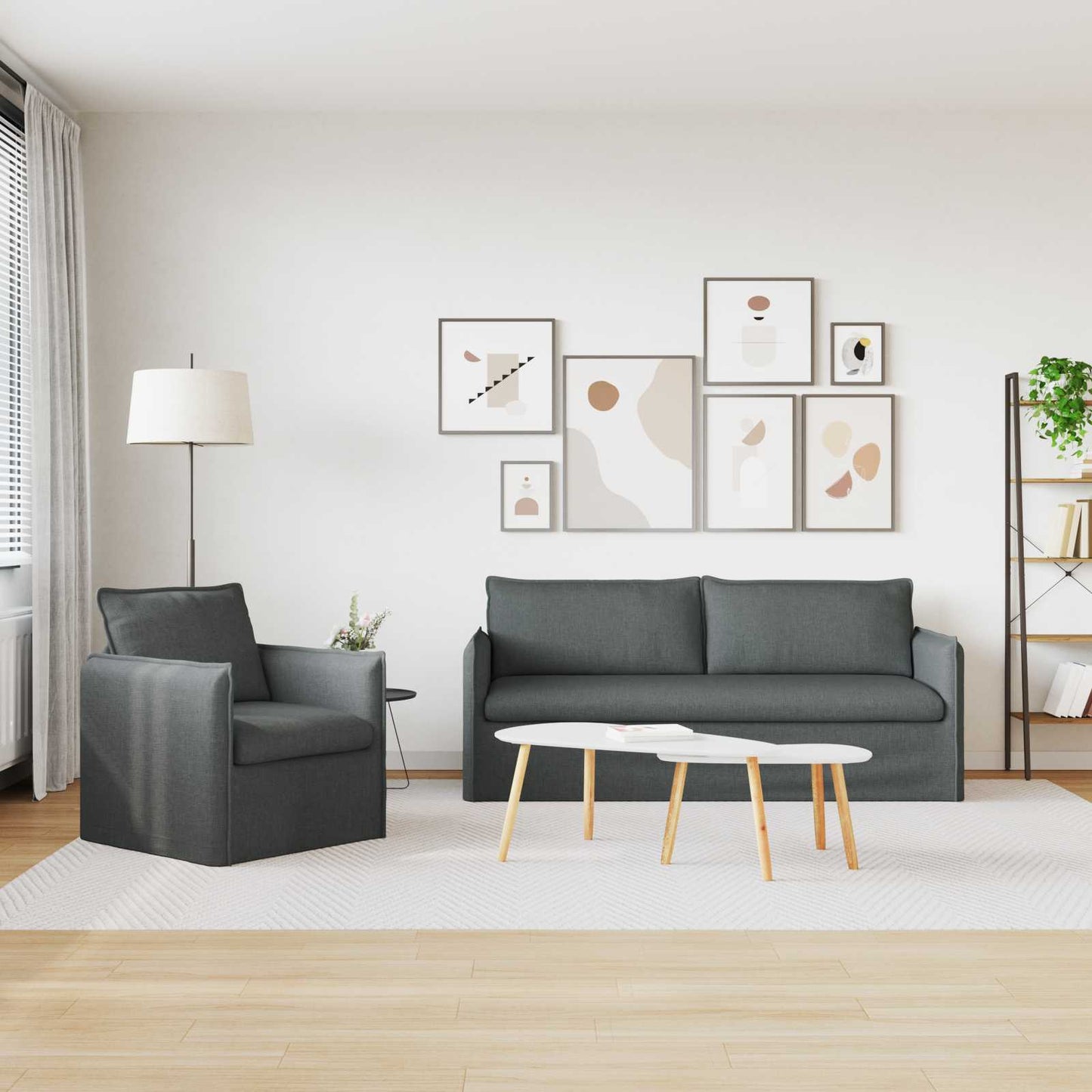 vidaXL Sofa 2 pcs Dunkelgrau 196 x 82 x 85 cm Stoff