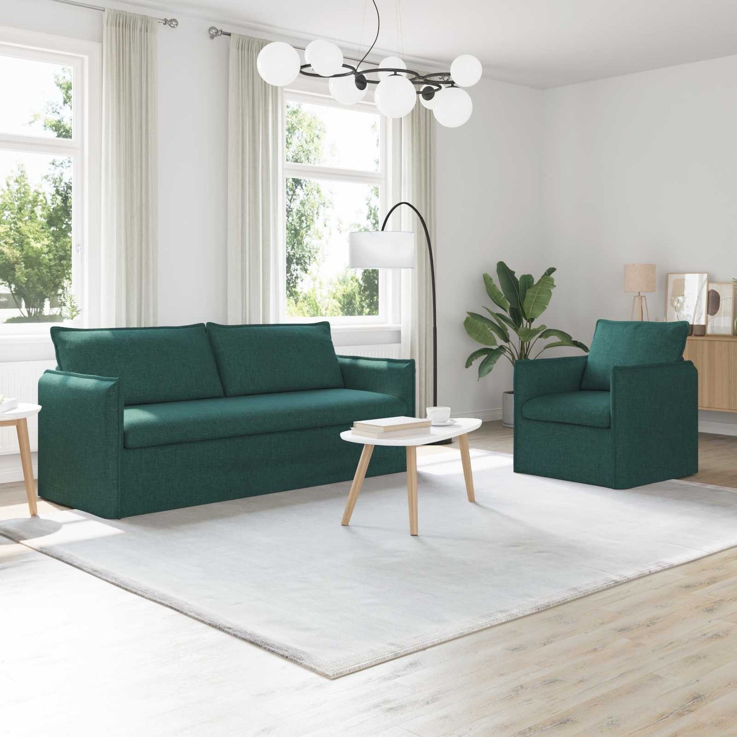 vidaXL Sofa 2 pcs Dunkelgrün 196 x 82 x 85 cm Stoff