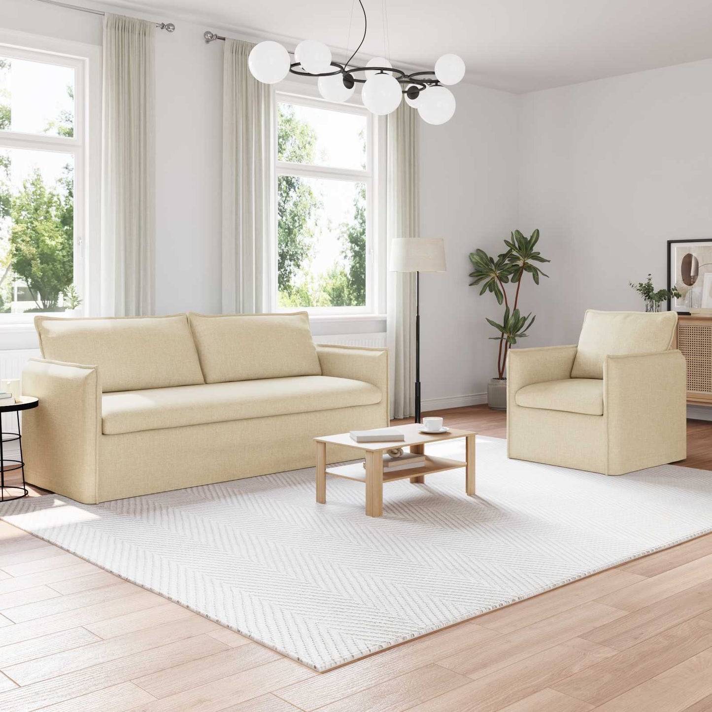 vidaXL Sofa 2 pcs Creme 196 x 82 x 85 cm Stoff