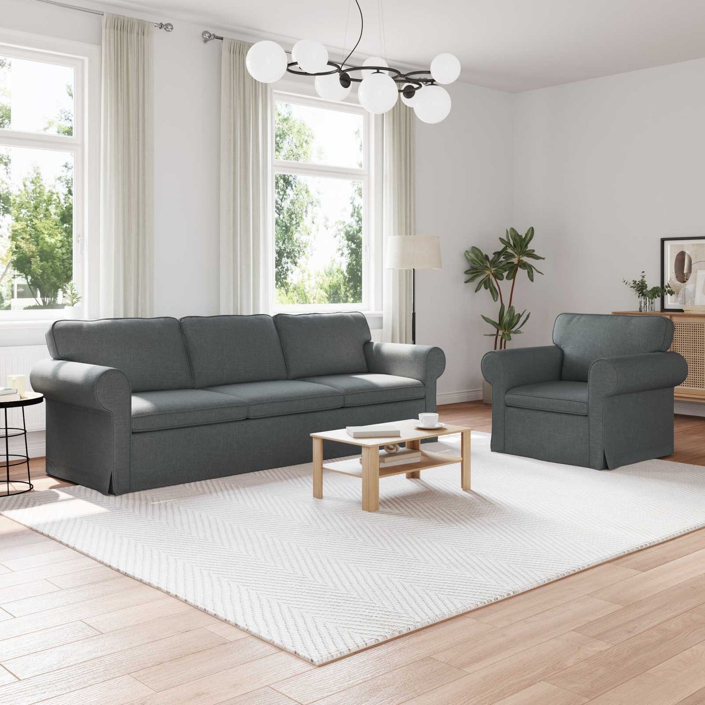 vidaXL Sofa 2 pcs Dunkelgrau 245 x 82 x 80 cm Stoff