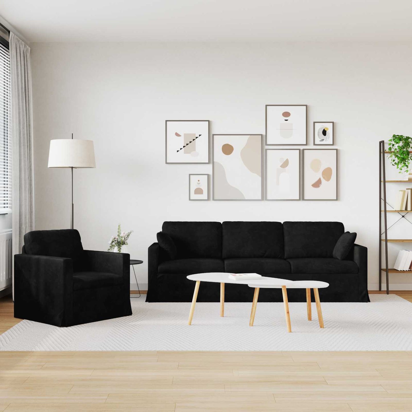 Sofa Set 2 pcs Schwarz 228 x 78 x 80 cm Samt