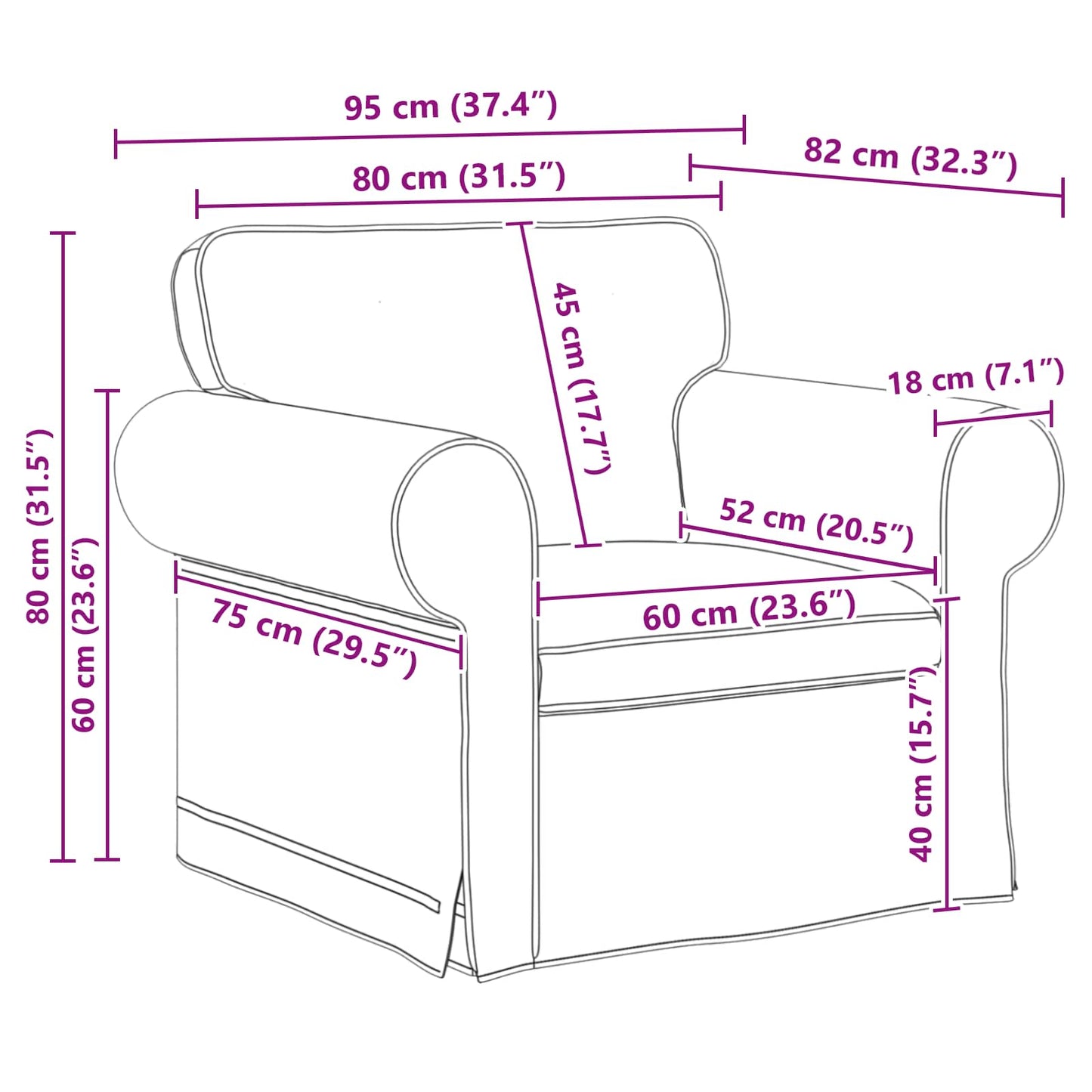 vidaXL Sofa Schwarz 215 x 82 x 80 cm Stoff