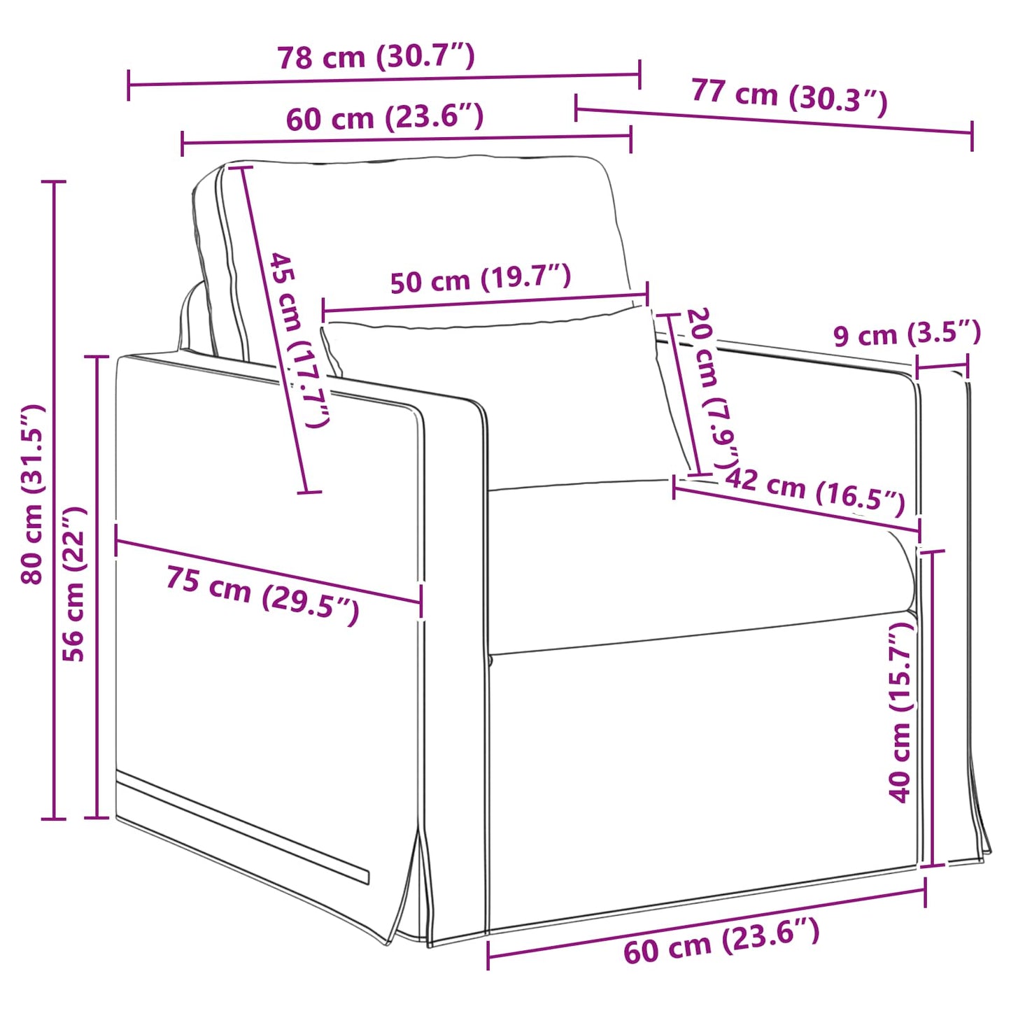 vidaXL Sofa Schwarz 78 x 78 x 80 cm Stoff