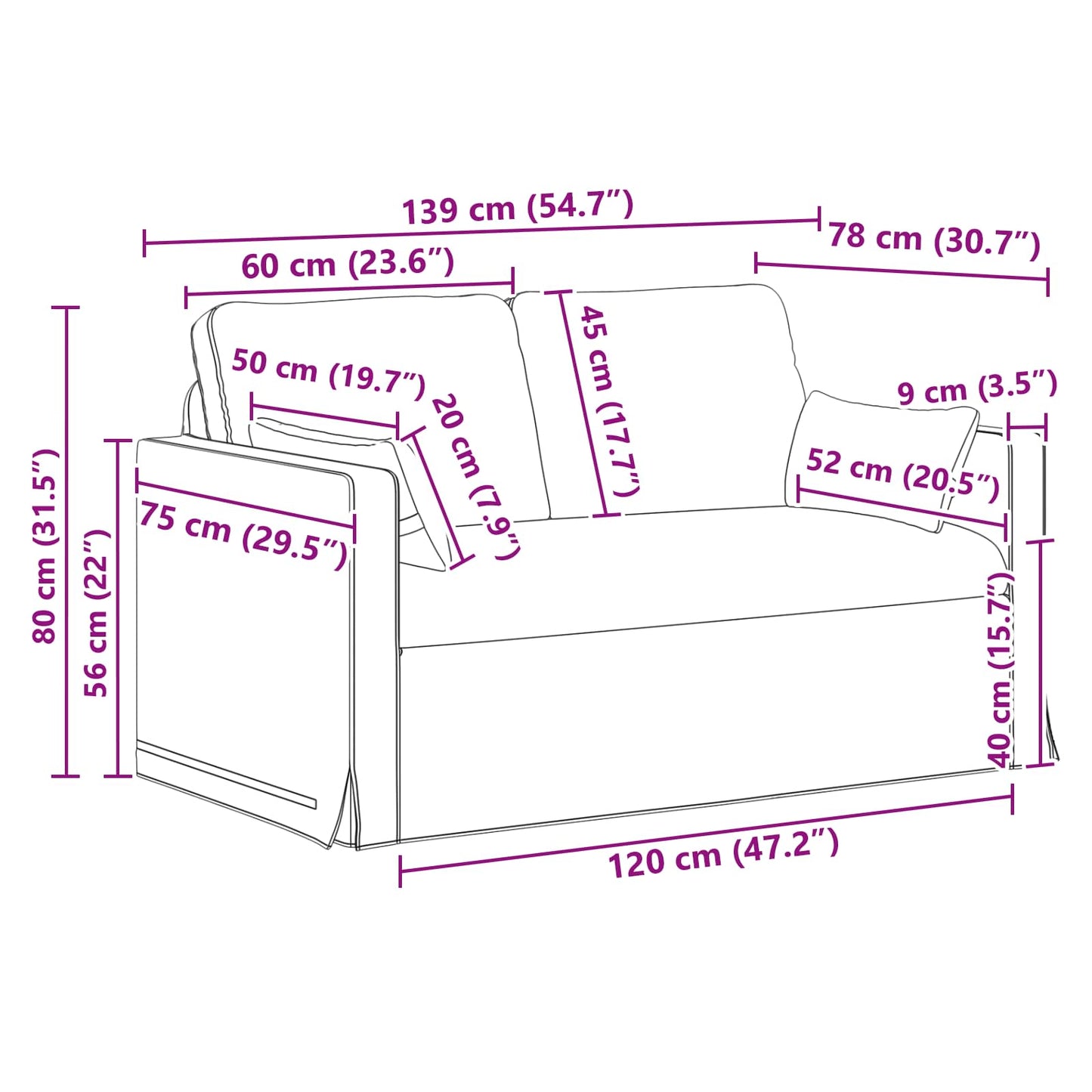 vidaXL Sofa Schwarz 139 x 78 x 80 cm Stoff