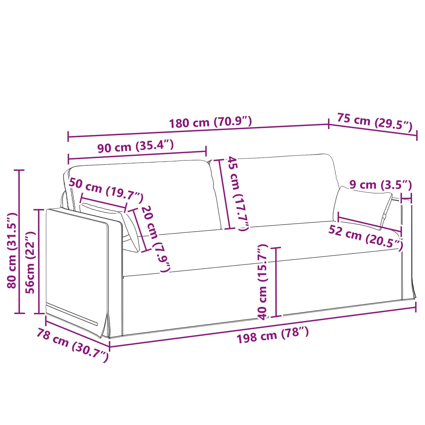 Sofa Taupe 198 x 78 x 80 cm Stoff