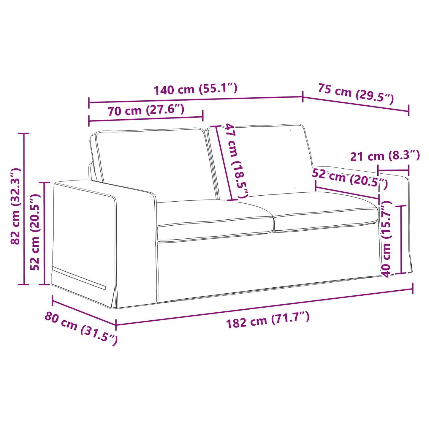 Sofa Dunkelgrau 182 x 80 x 82 cm Stoff