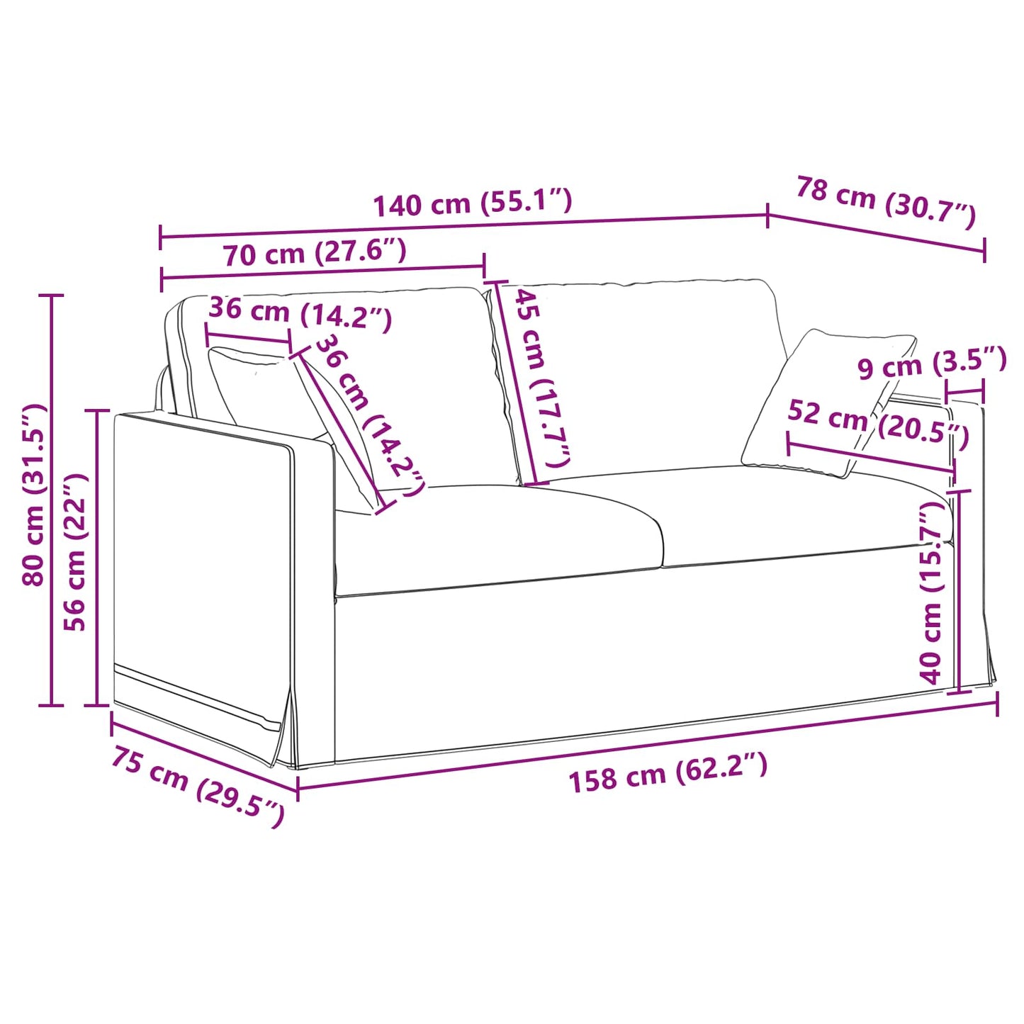 Sofa Blau 158 x 78 x 80 cm Samt