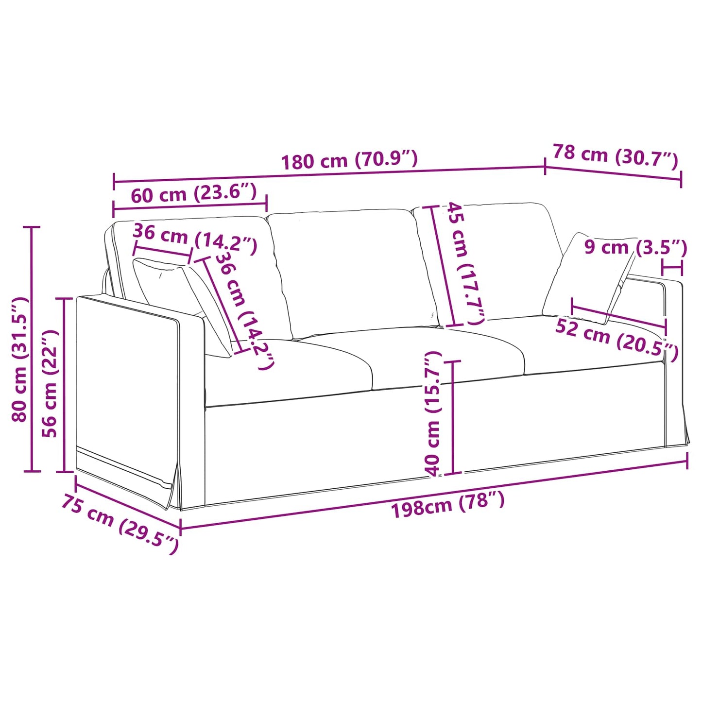 Sofa Schwarz 198 x 78 x 80 cm Samt