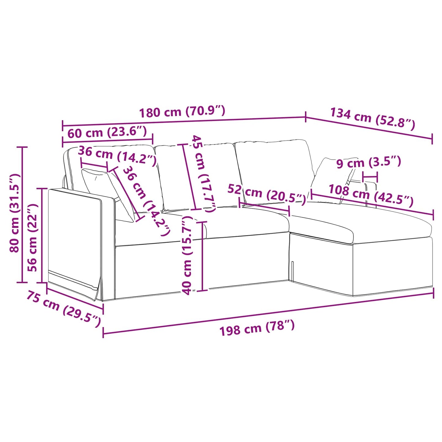 vidaXL Sofa Dunkelgrau 198 x 134 x 80 cm Samt