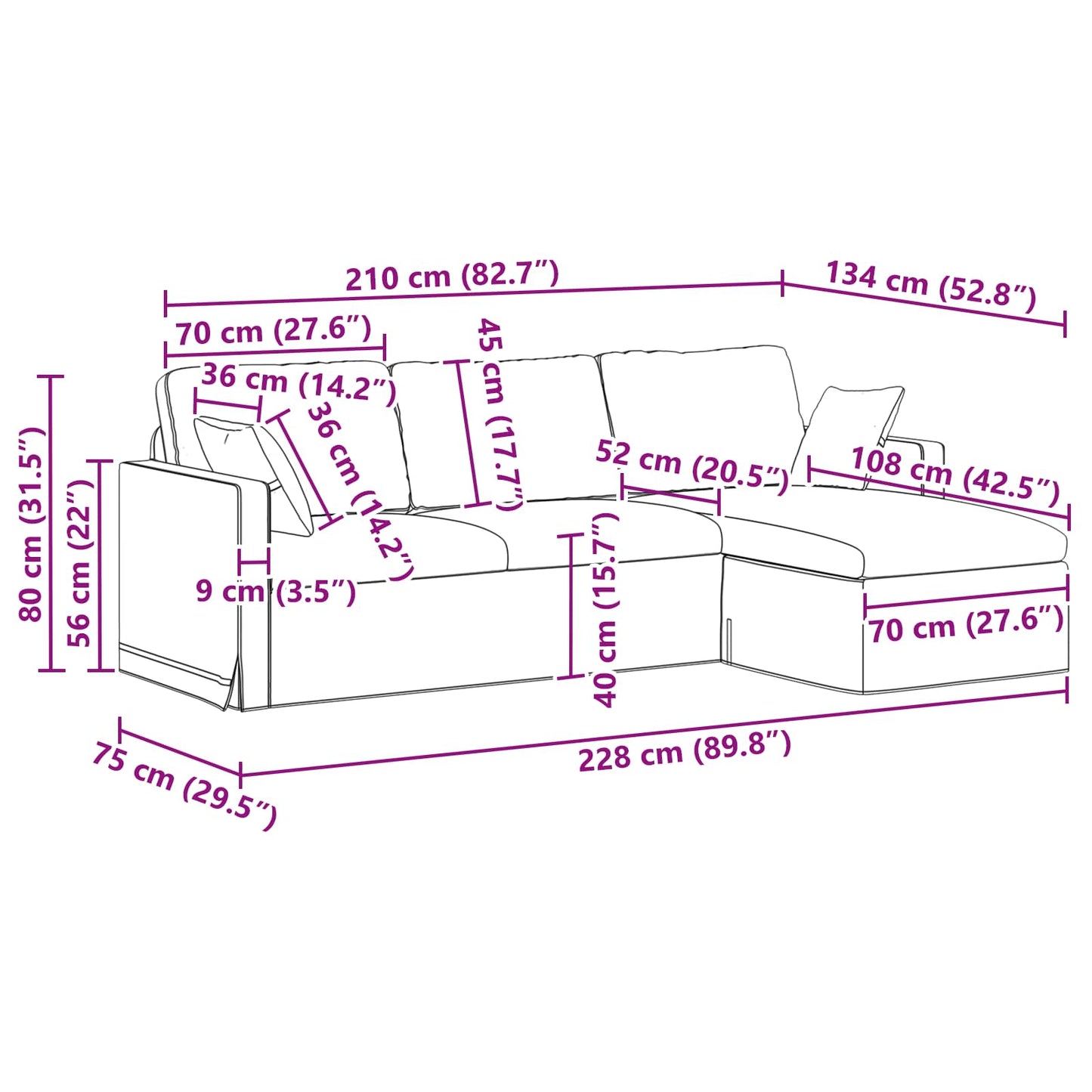 vidaXL Sofa Dunkelgrau 198 x 134 x 80 cm Samt