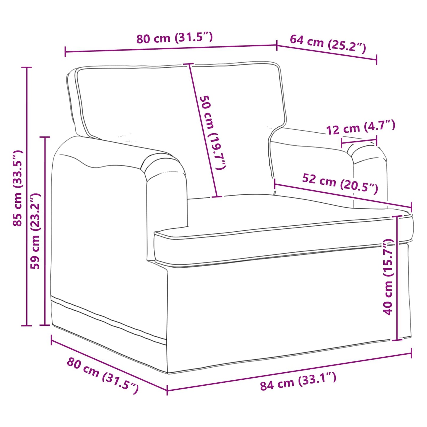 Sofa Taupe 84 x 80 x 85 cm Stoff