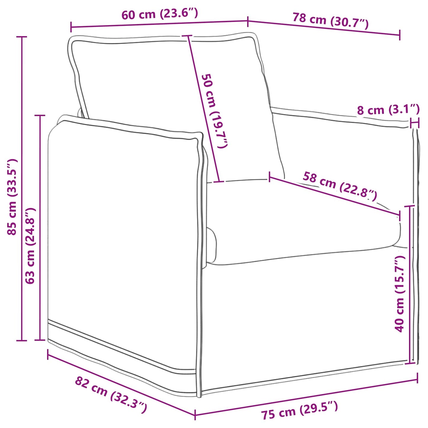 Sofa Schwarz 195 x 82 x 85 cm Stoff