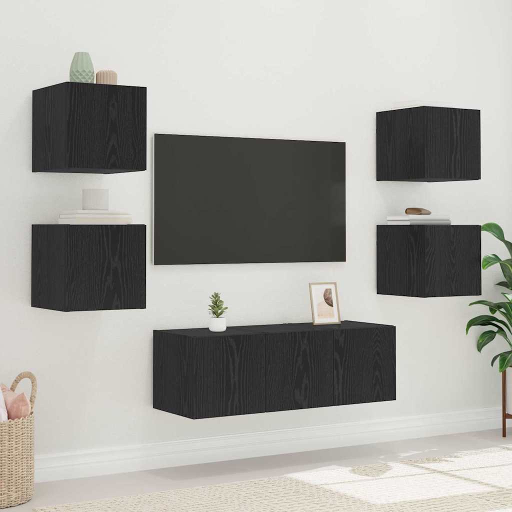 vidaXL TV-Wandschrank Schwarz Eichen-Optik 30,5 x 35 x 30 cm
