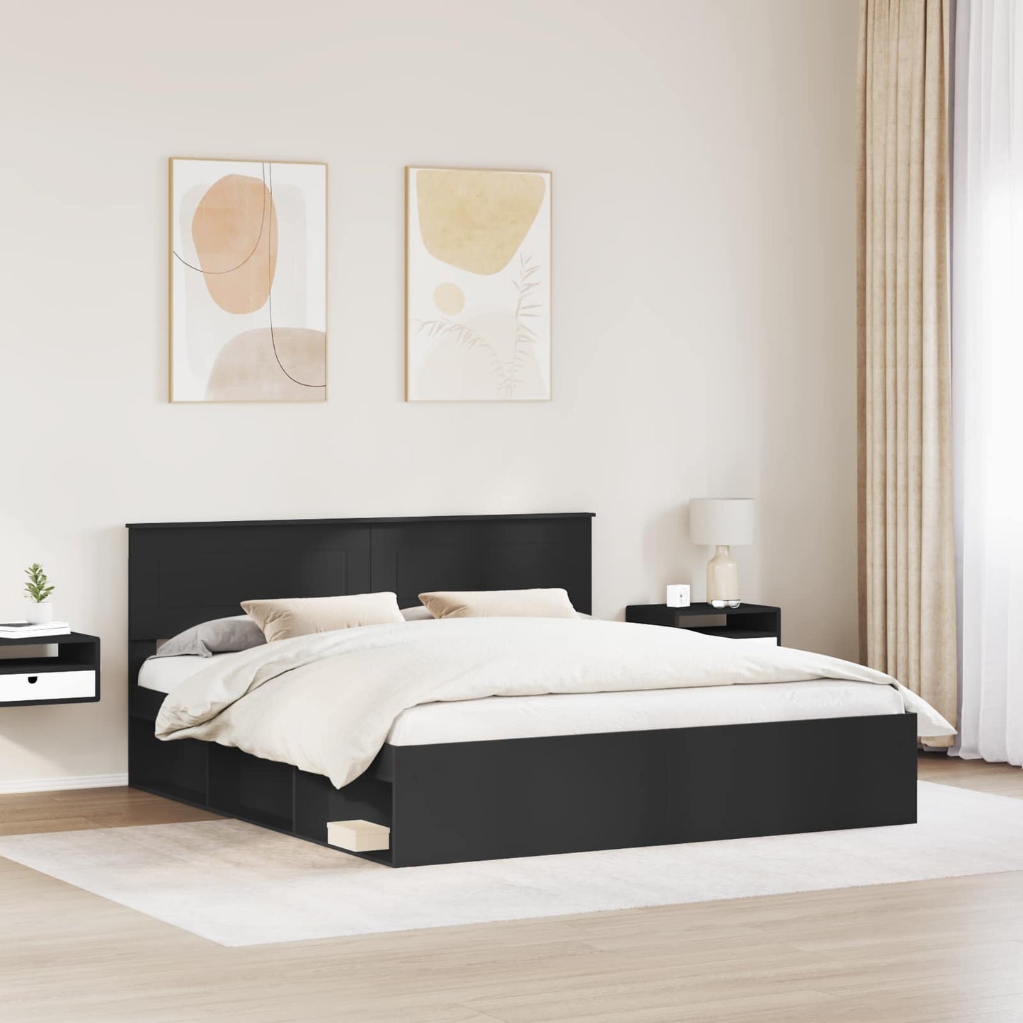 vidaXL Bettrahmen mit Kopfteil Schwarz 200 x 200 cm Holzwerkstoff