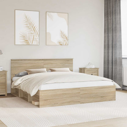 vidaXL Bettrahmen mit Kopfteil Sonoma 200 x 200 cm Holzwerkstoff
