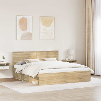 vidaXL Bettrahmen mit Kopfteil Sonoma 200 x 200 cm Holzwerkstoff