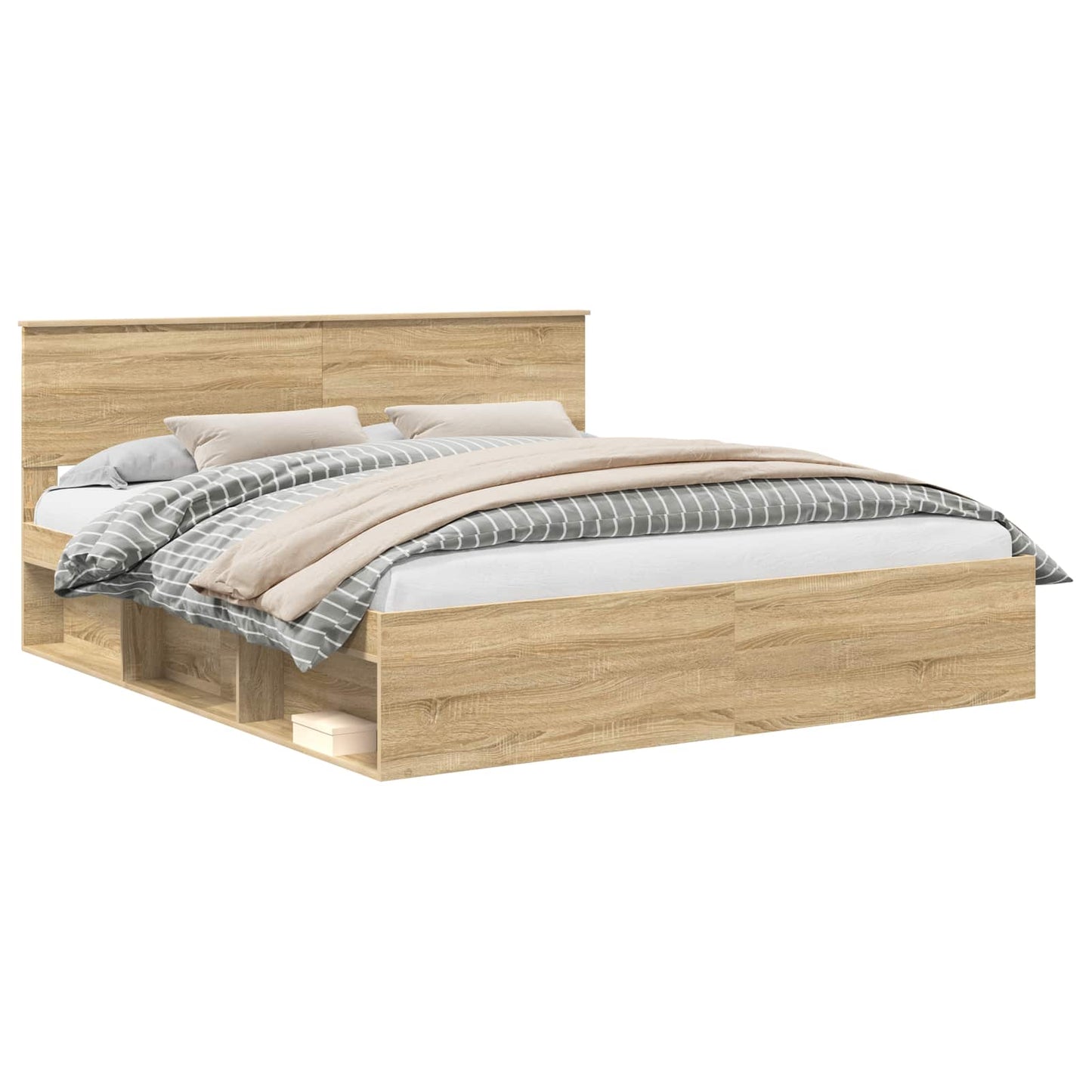vidaXL Bettrahmen mit Kopfteil Sonoma 200 x 200 cm Holzwerkstoff