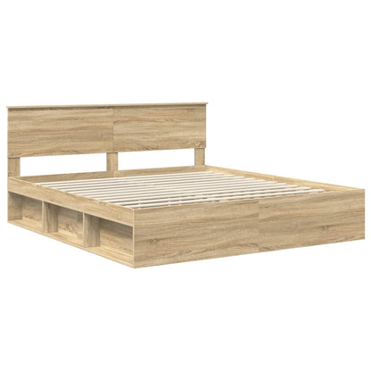 vidaXL Bettrahmen mit Kopfteil Sonoma 200 x 200 cm Holzwerkstoff