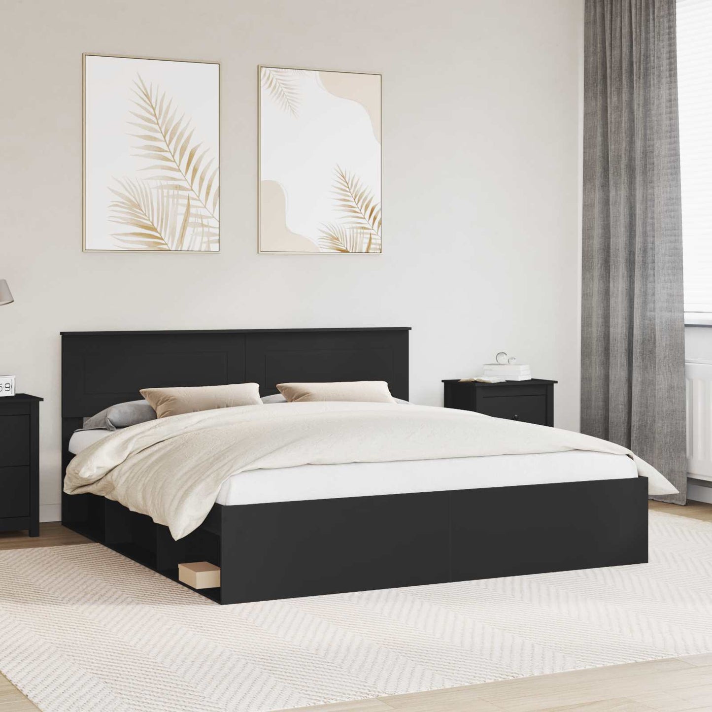 vidaXL Bettrahmen mit Kopfteil Schwarz 180 x 200 cm Holzwerkstoff