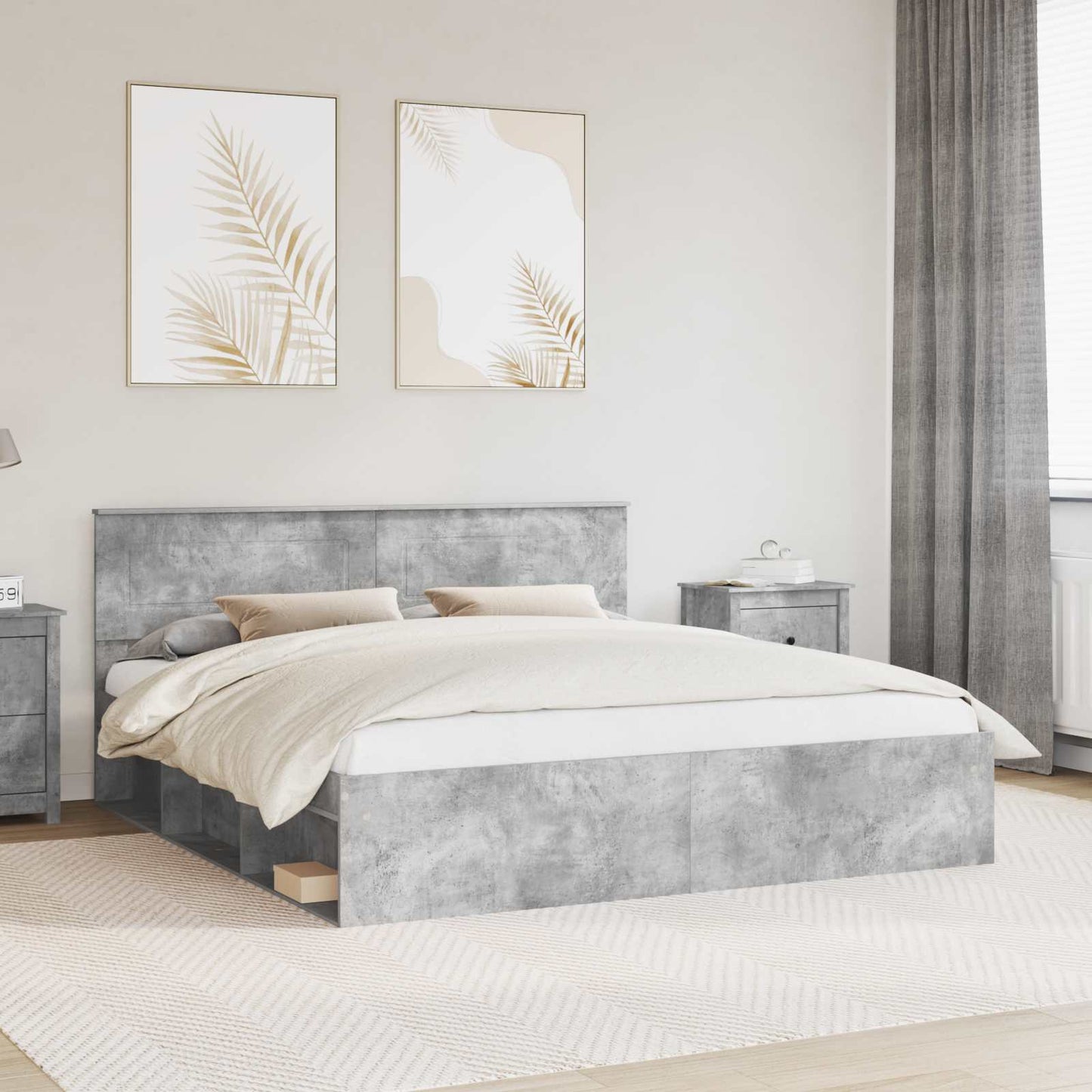 vidaXL Bettrahmen mit Kopfteil Beton 180 x 200 cm Holzwerkstoff