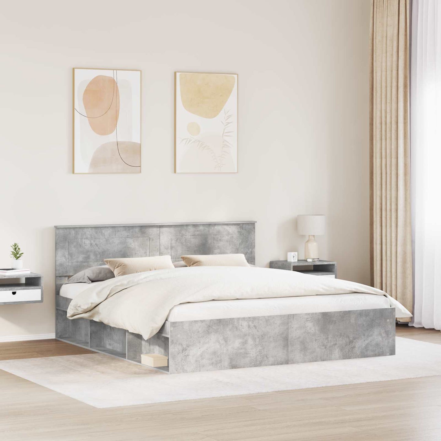 vidaXL Bettrahmen mit Kopfteil Beton 180 x 200 cm Holzwerkstoff
