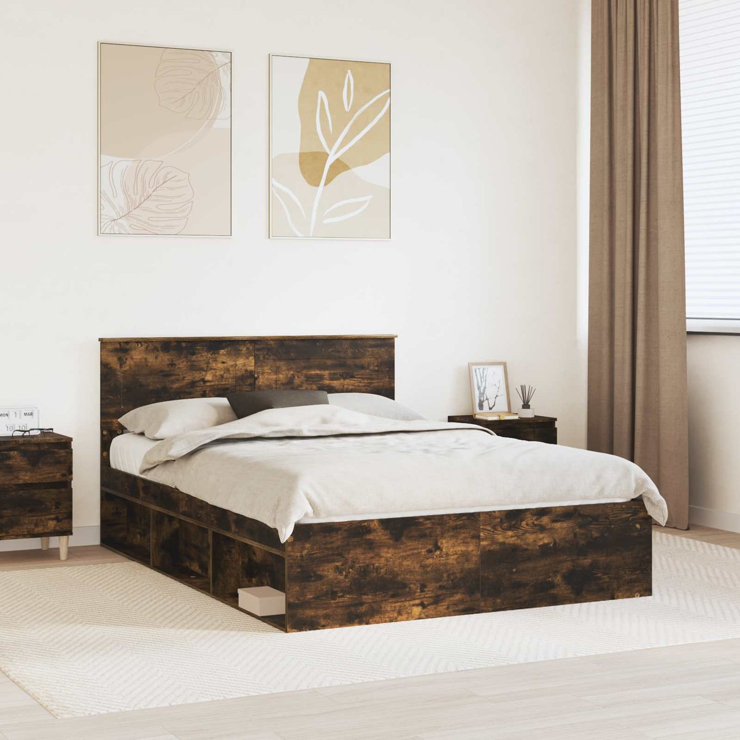 vidaXL Bettrahmen Geräucherte Eiche 150 x 200 cm Holzwerkstoff