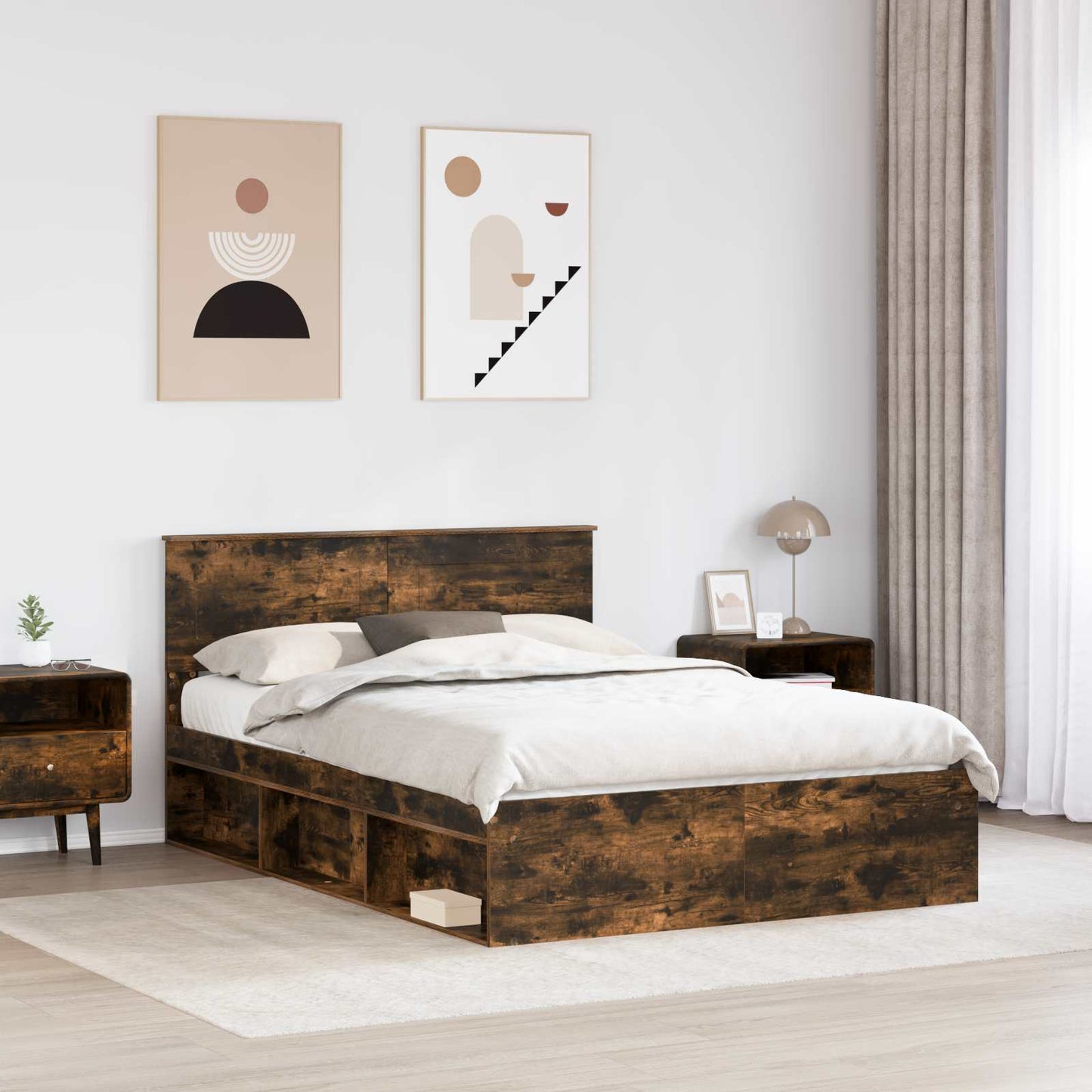 vidaXL Bettrahmen Geräucherte Eiche 150 x 200 cm Holzwerkstoff