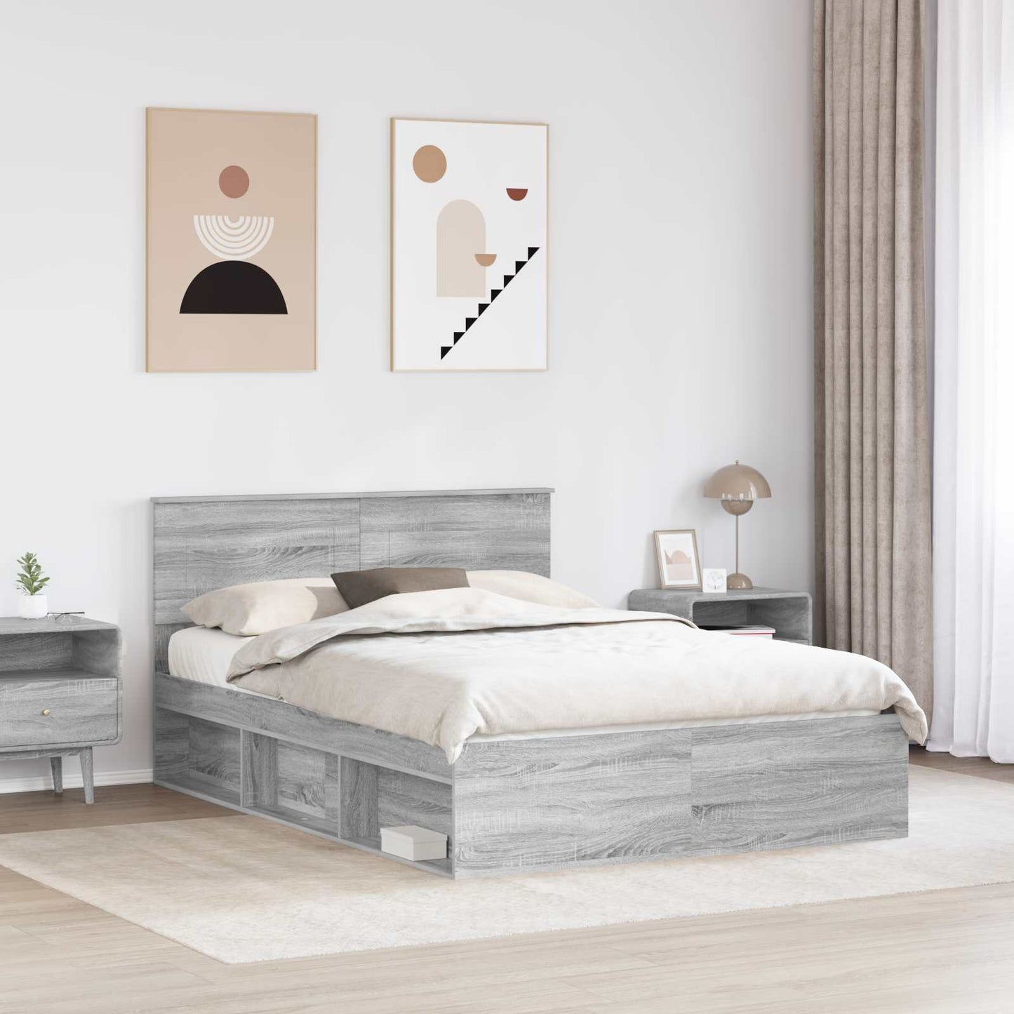 vidaXL Cadre de lit gris Sonoma 150 x 200 cm Bois d'ingénierie