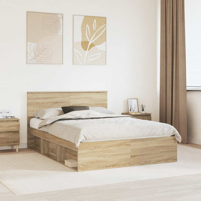 vidaXL Bettrahmen mit Kopfteil Sonoma 140 x 190 cm Holzwerkstoff