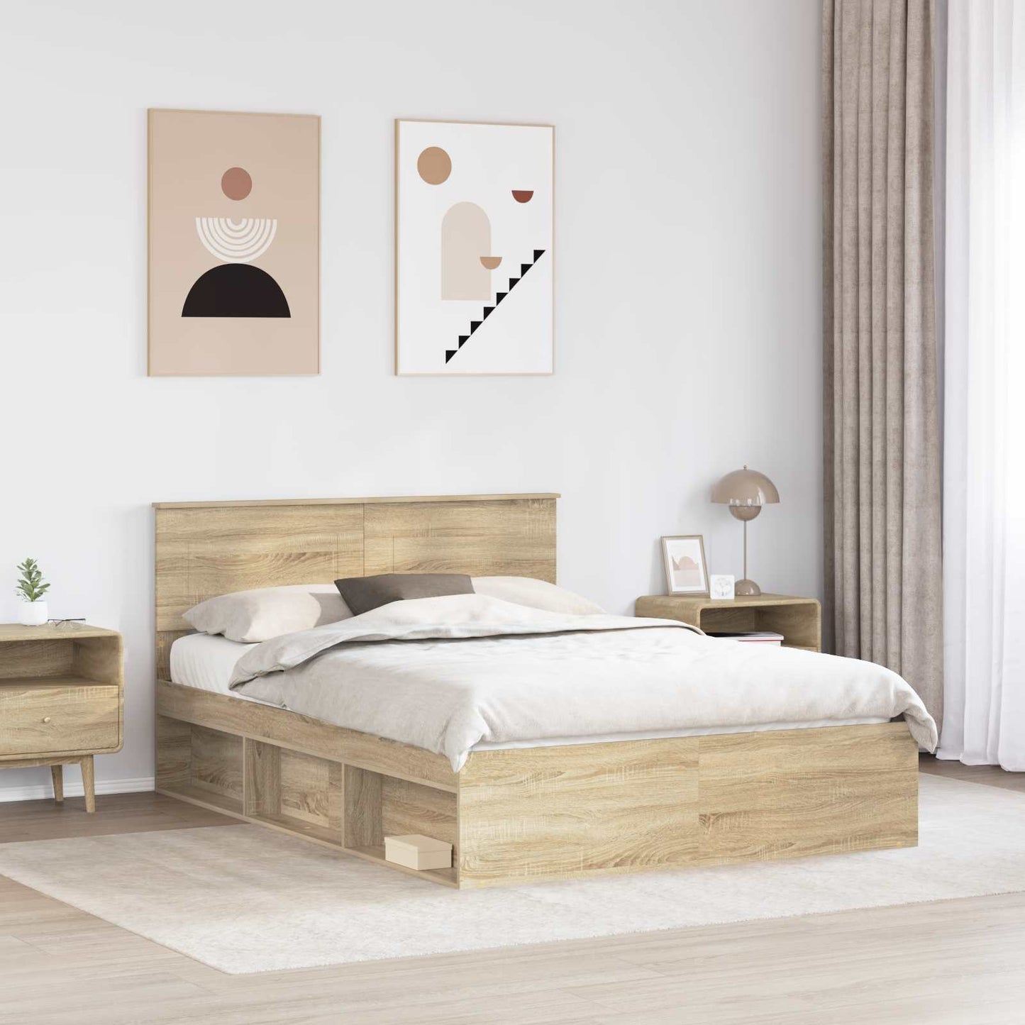 vidaXL Bettrahmen mit Kopfteil Sonoma 140 x 190 cm Holzwerkstoff