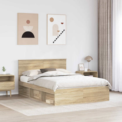 vidaXL Bettrahmen mit Kopfteil Sonoma 140 x 190 cm Holzwerkstoff