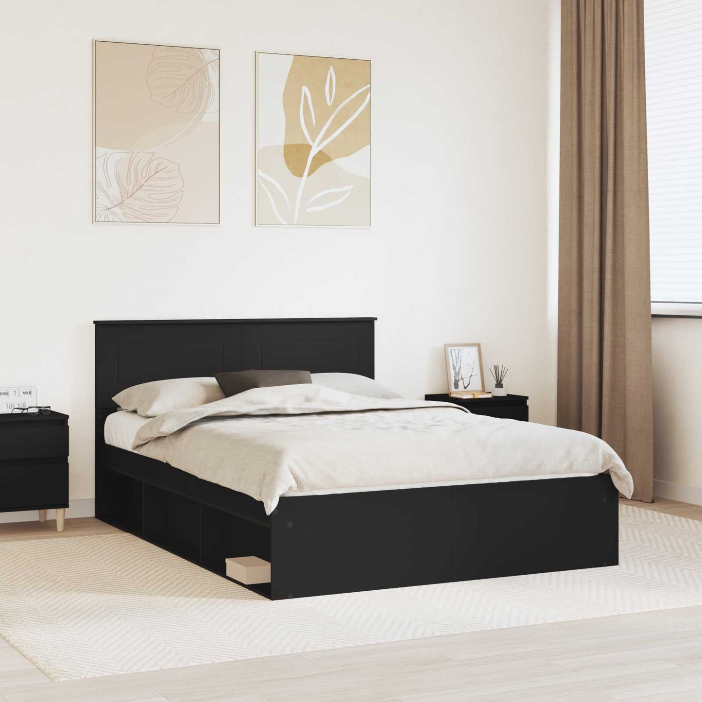 vidaXL Bettrahmen mit Kopfteil Schwarz 140 x 200 cm Holzwerkstoff