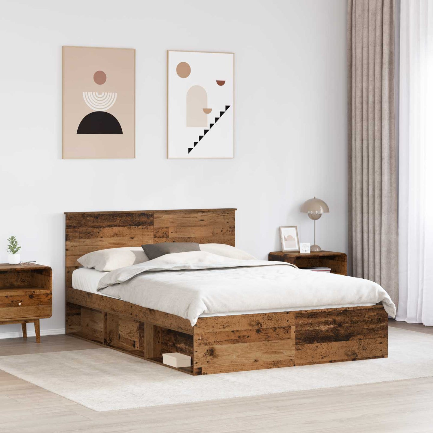 vidaXL Bettrahmen mit Kopfteil Altholz 140 x 200 cm Holzwerkstoff