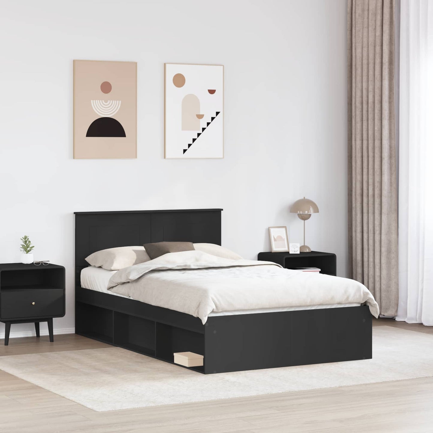 vidaXL Bettrahmen mit Kopfteil Schwarz 135 x 190 cm Holzwerkstoff