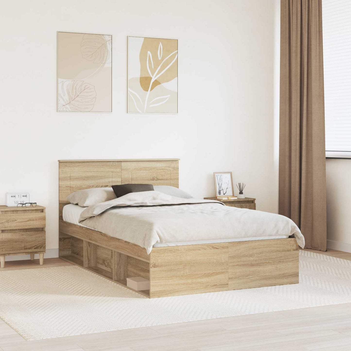 vidaXL Bettrahmen mit Kopfteil Sonoma-Eiche 135 x 190 cm Holzwerkstoff