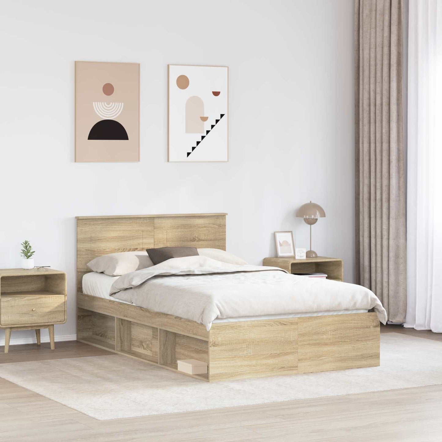 vidaXL Bettrahmen mit Kopfteil Sonoma-Eiche 135 x 190 cm Holzwerkstoff